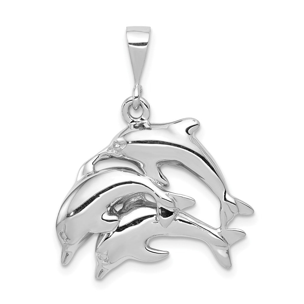 14k White Gold Dolphin Pod Pendant, Item P9891 by The Black Bow Jewelry Co.