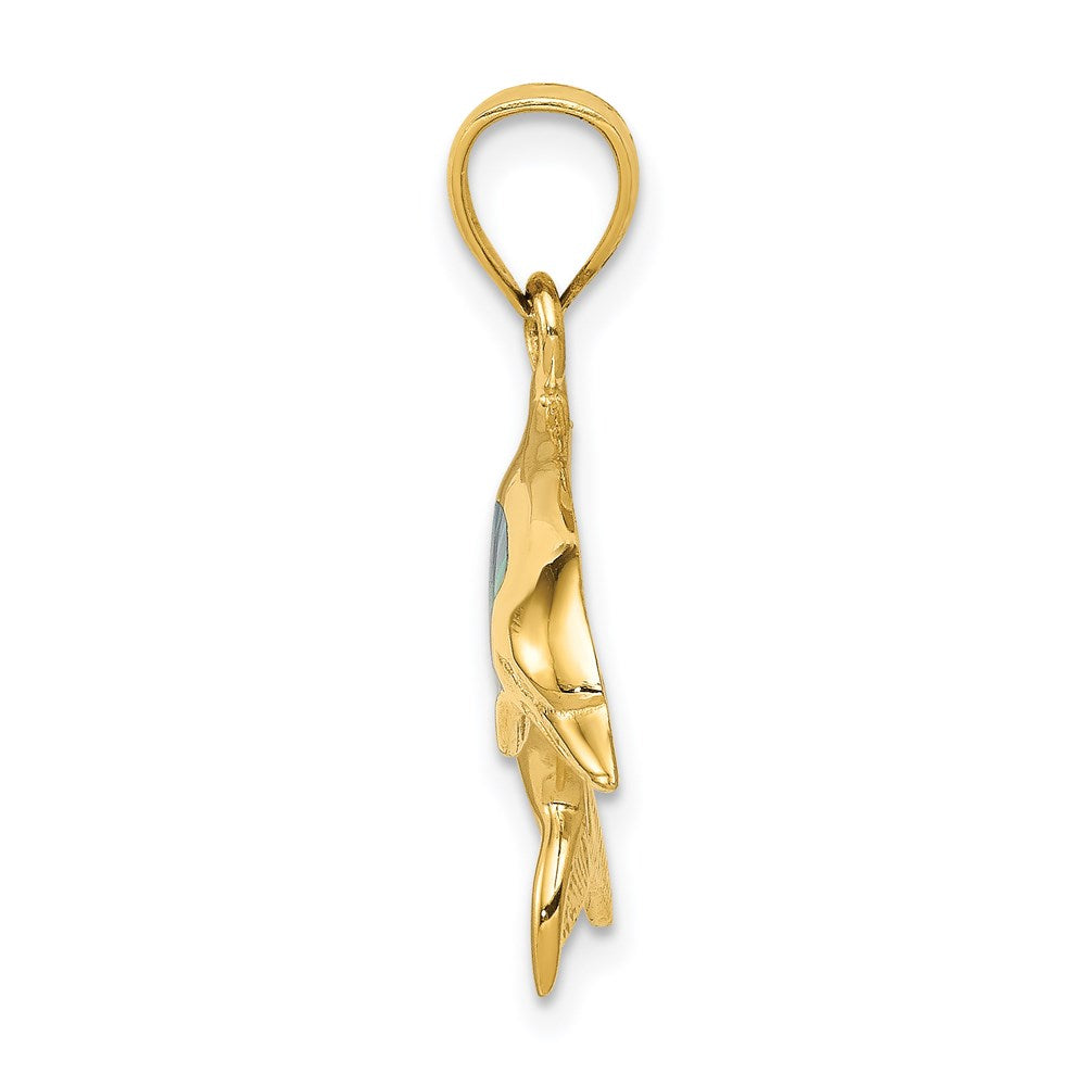 Alternate view of the 14k Yellow Gold &amp; Imitation Opal Dolphin Pendant by The Black Bow Jewelry Co.