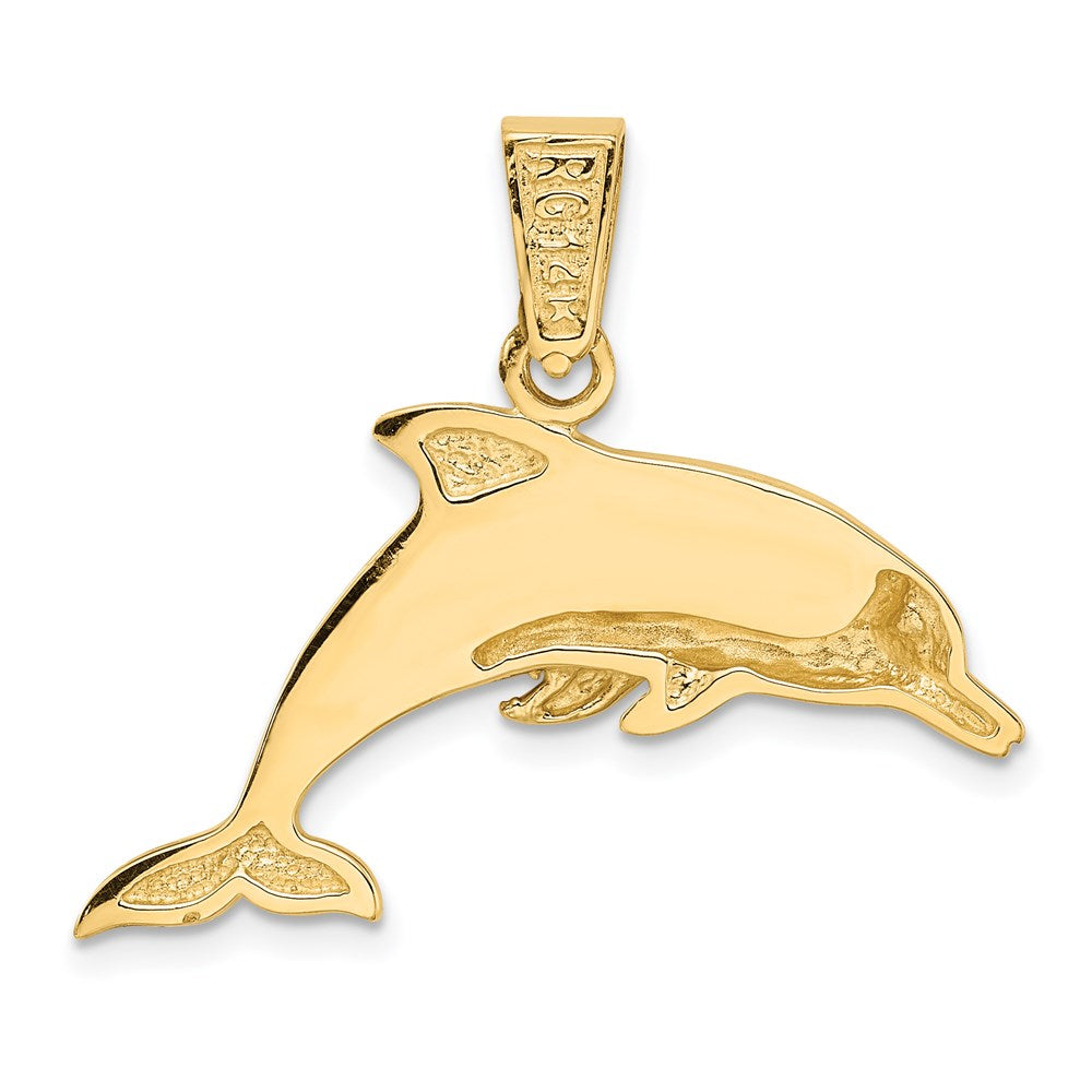 Alternate view of the 14k Yellow Gold and Imitation Opal Dolphin Pendant by The Black Bow Jewelry Co.