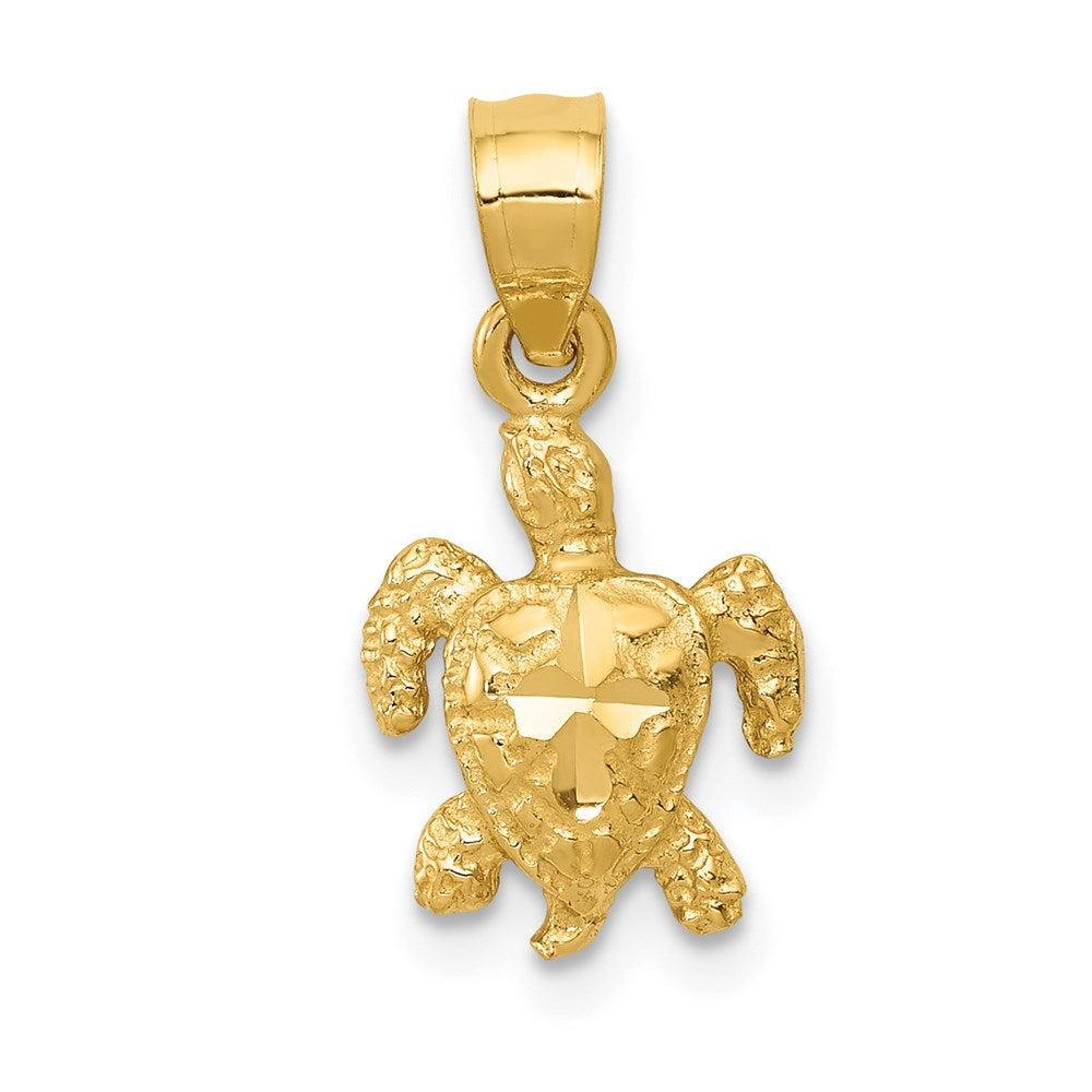 14k Yellow Gold Small Diamond Cut Sea Turtle Pendant, Item P9902 by The Black Bow Jewelry Co.