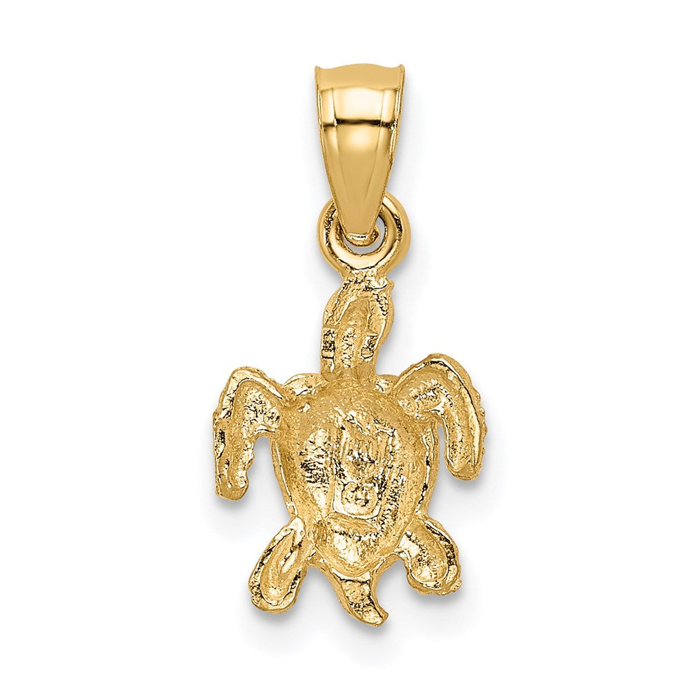 Alternate view of the 14k Yellow Gold Small Diamond Cut Sea Turtle Pendant by The Black Bow Jewelry Co.