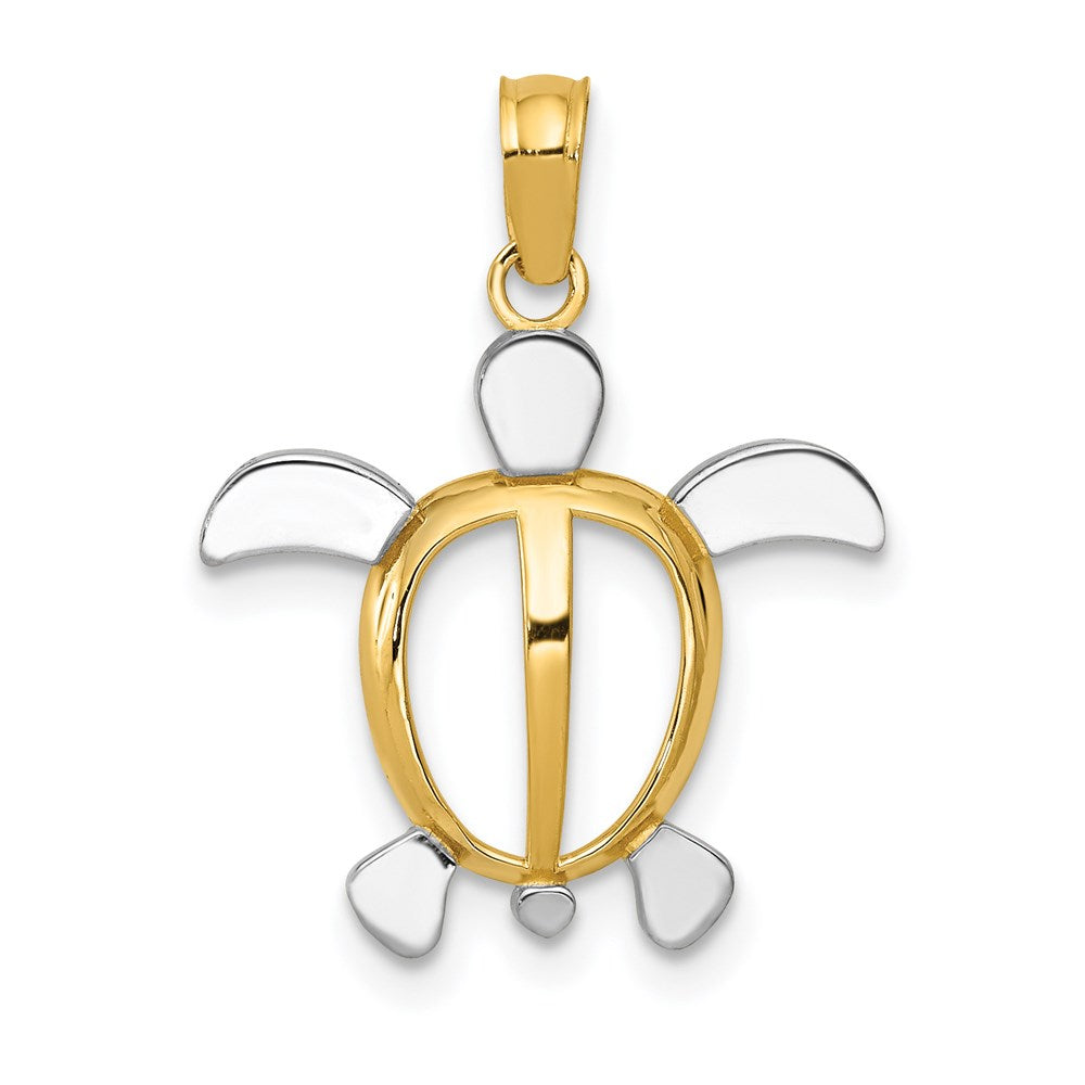 14k Yellow Gold and White Rhodium Sea Turtle Pendant, Item P9907 by The Black Bow Jewelry Co.