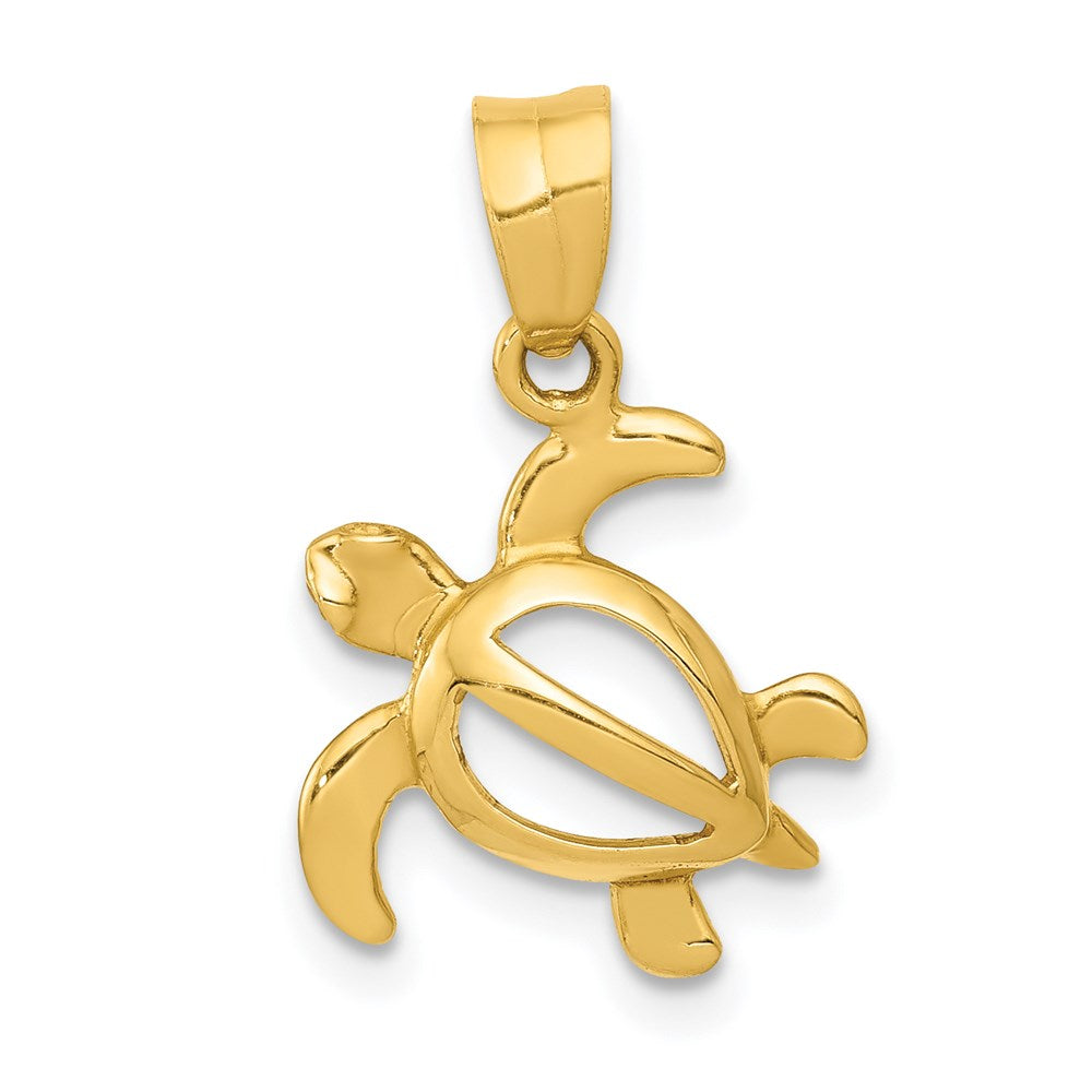 14k Yellow Gold 13mm Open Sea Turtle Pendant, Item P9908 by The Black Bow Jewelry Co.