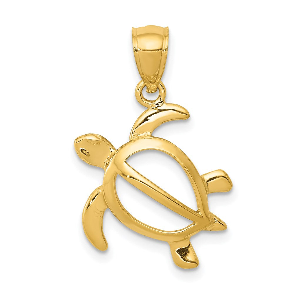 14k Yellow Gold 16mm Open Sea Turtle Pendant, Item P9909 by The Black Bow Jewelry Co.