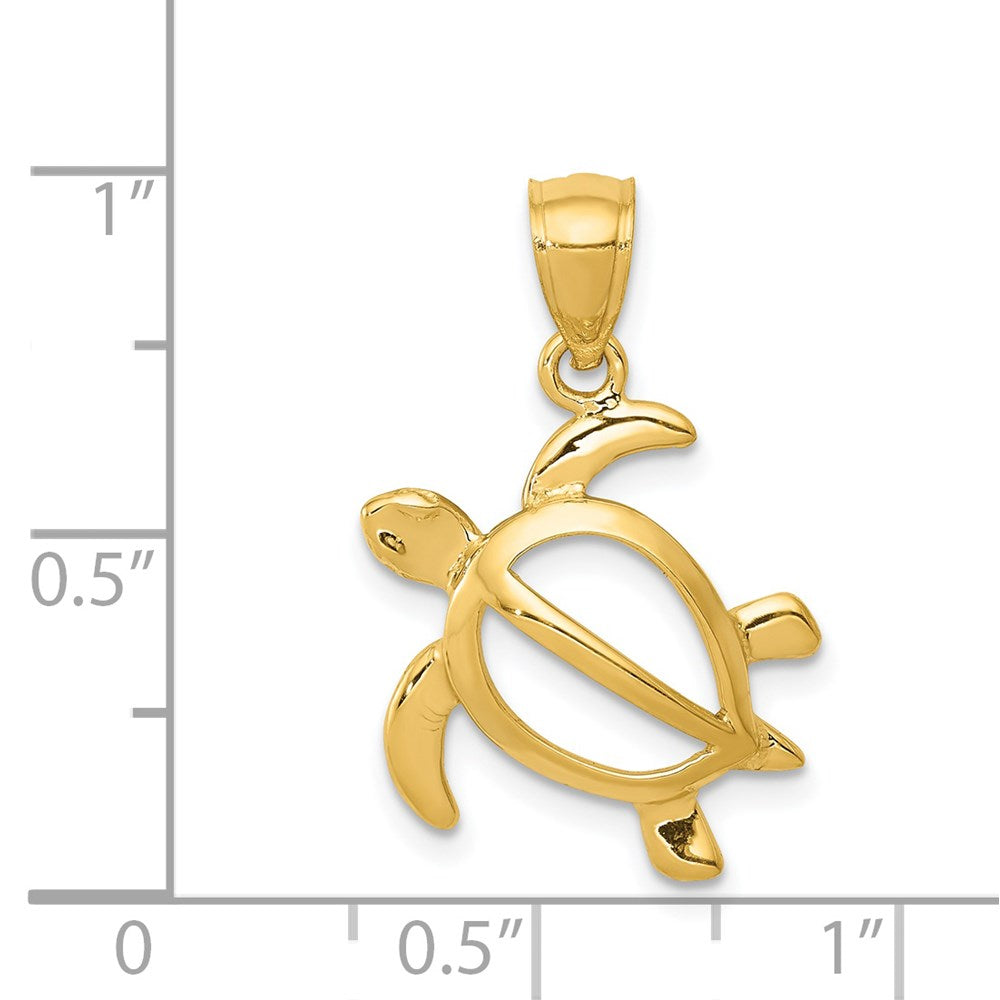 Alternate view of the 14k Yellow Gold 16mm Open Sea Turtle Pendant by The Black Bow Jewelry Co.