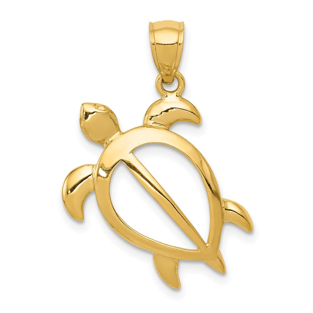 14k Yellow Gold 20mm Open Sea Turtle Pendant, Item P9910 by The Black Bow Jewelry Co.