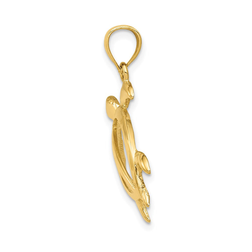 Alternate view of the 14k Yellow Gold 20mm Open Sea Turtle Pendant by The Black Bow Jewelry Co.