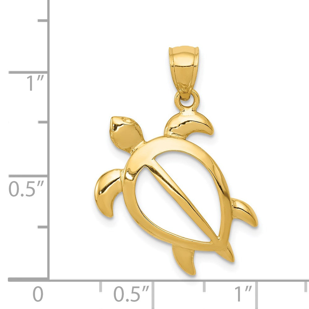 Alternate view of the 14k Yellow Gold 20mm Open Sea Turtle Pendant by The Black Bow Jewelry Co.