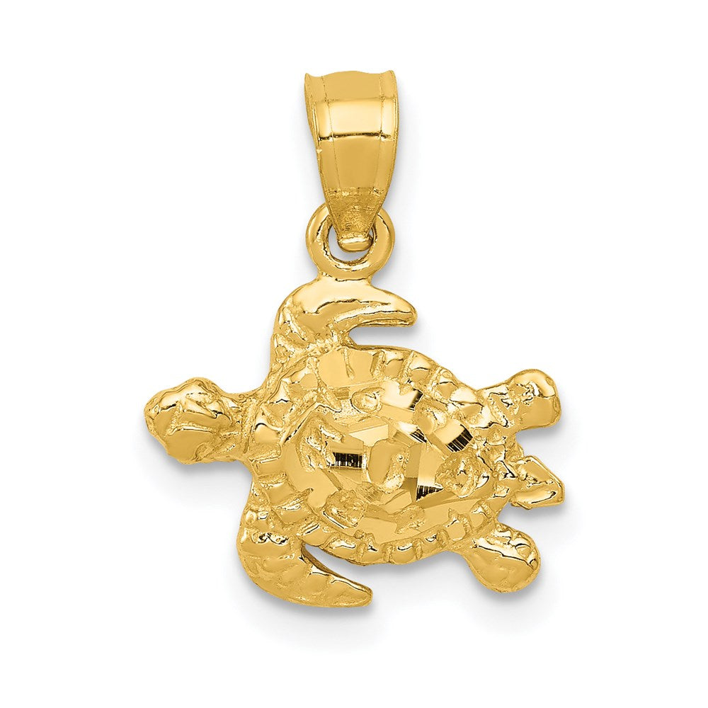 14k Yellow Gold Diamond Cut Sea Turtle Pendant, Item P9911 by The Black Bow Jewelry Co.