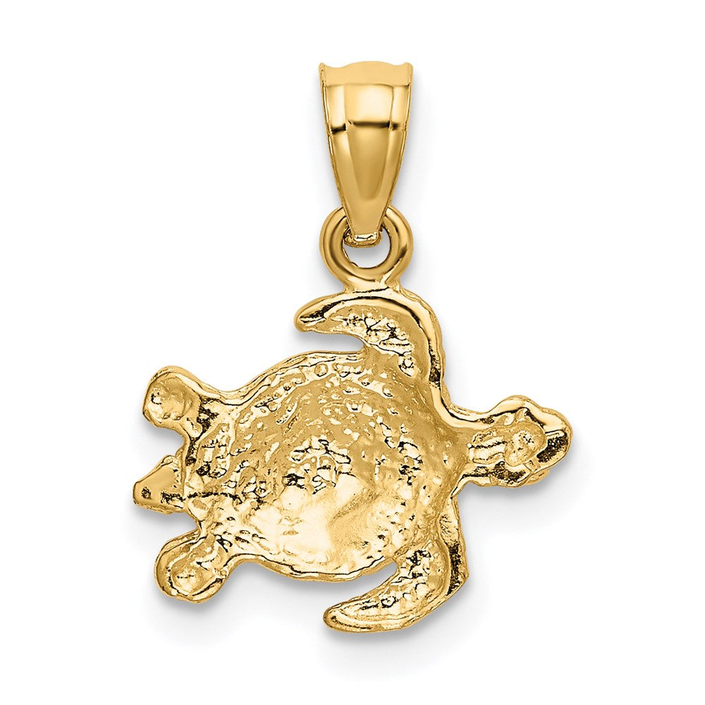 Alternate view of the 14k Yellow Gold Diamond Cut Sea Turtle Pendant by The Black Bow Jewelry Co.
