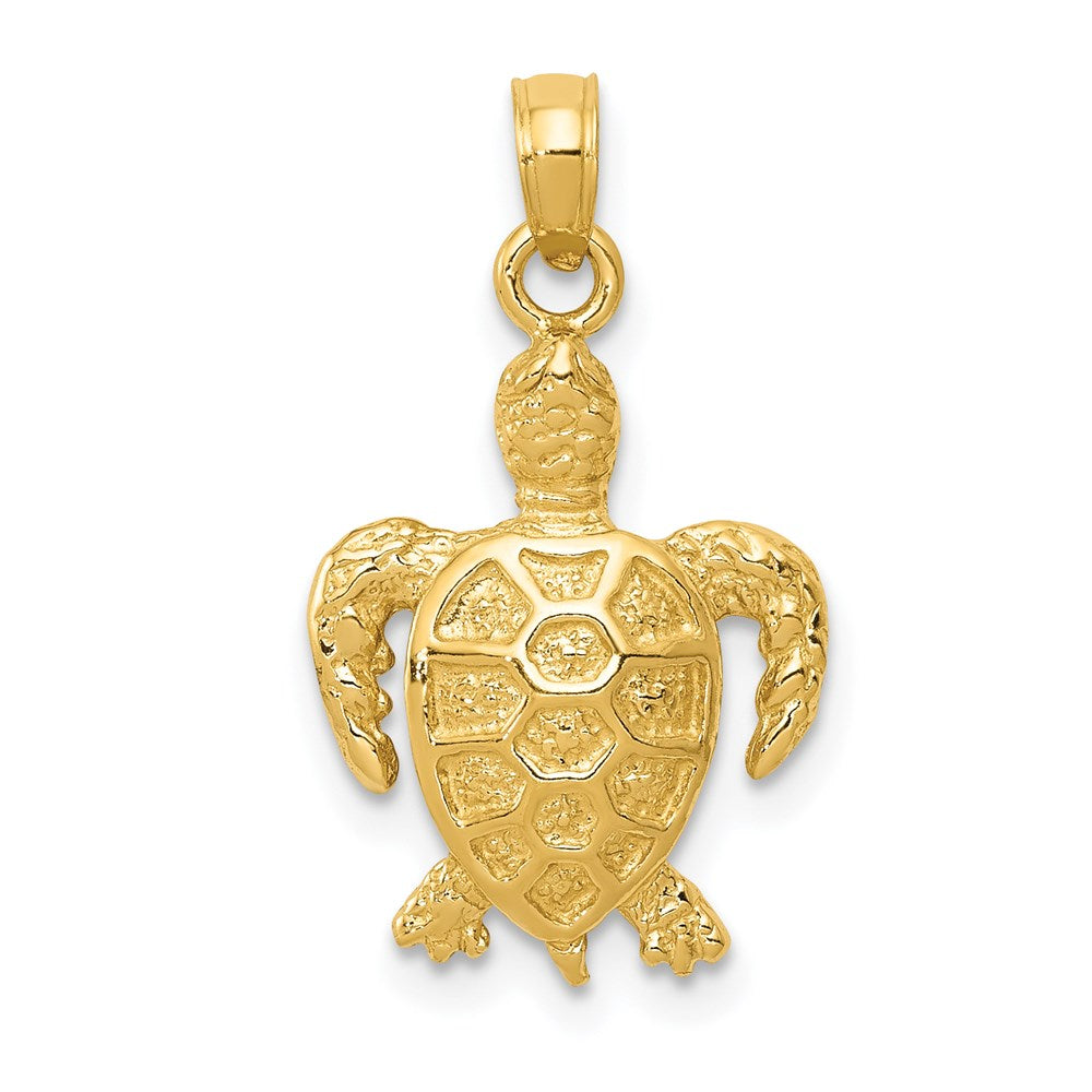 14k Yellow Gold Sea Turtle Pendant, Item P9913 by The Black Bow Jewelry Co.