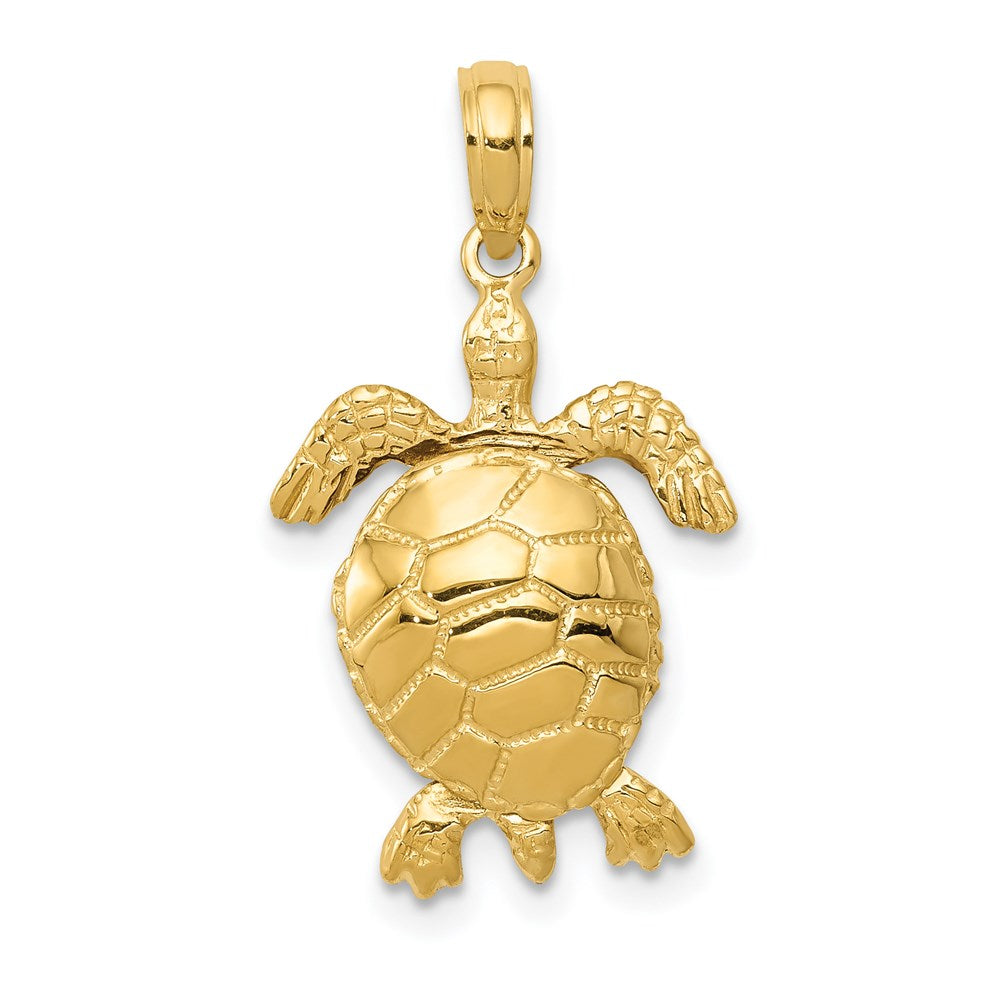 14k Yellow Gold Moveable 3D Sea Turtle Pendant, Item P9915 by The Black Bow Jewelry Co.