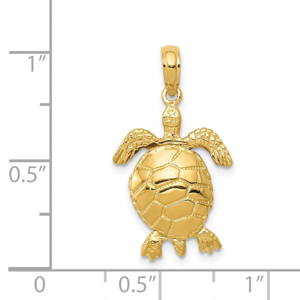 Alternate view of the 14k Yellow Gold Moveable 3D Sea Turtle Pendant by The Black Bow Jewelry Co.