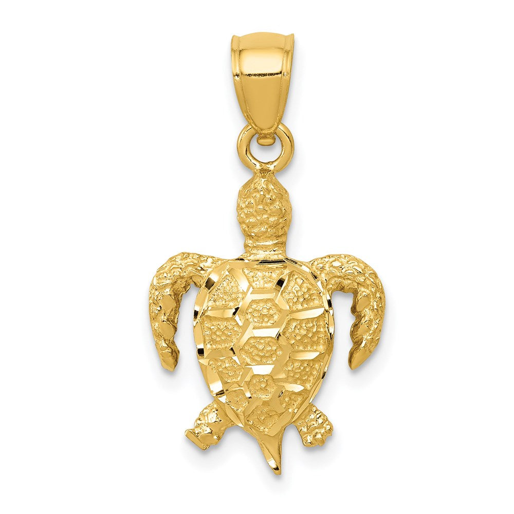 14k Yellow Gold Diamond Cut and Textured Sea Turtle Pendant, Item P9917 by The Black Bow Jewelry Co.