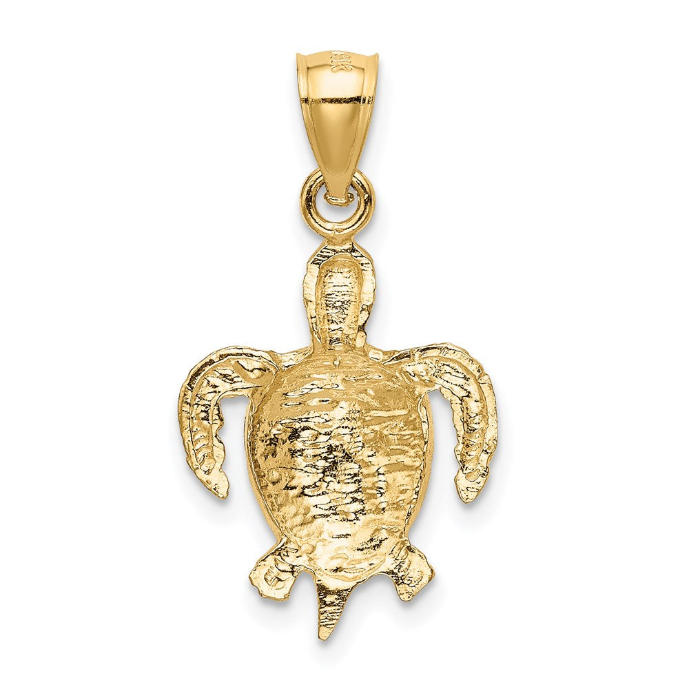 Alternate view of the 14k Yellow Gold Diamond Cut and Textured Sea Turtle Pendant by The Black Bow Jewelry Co.