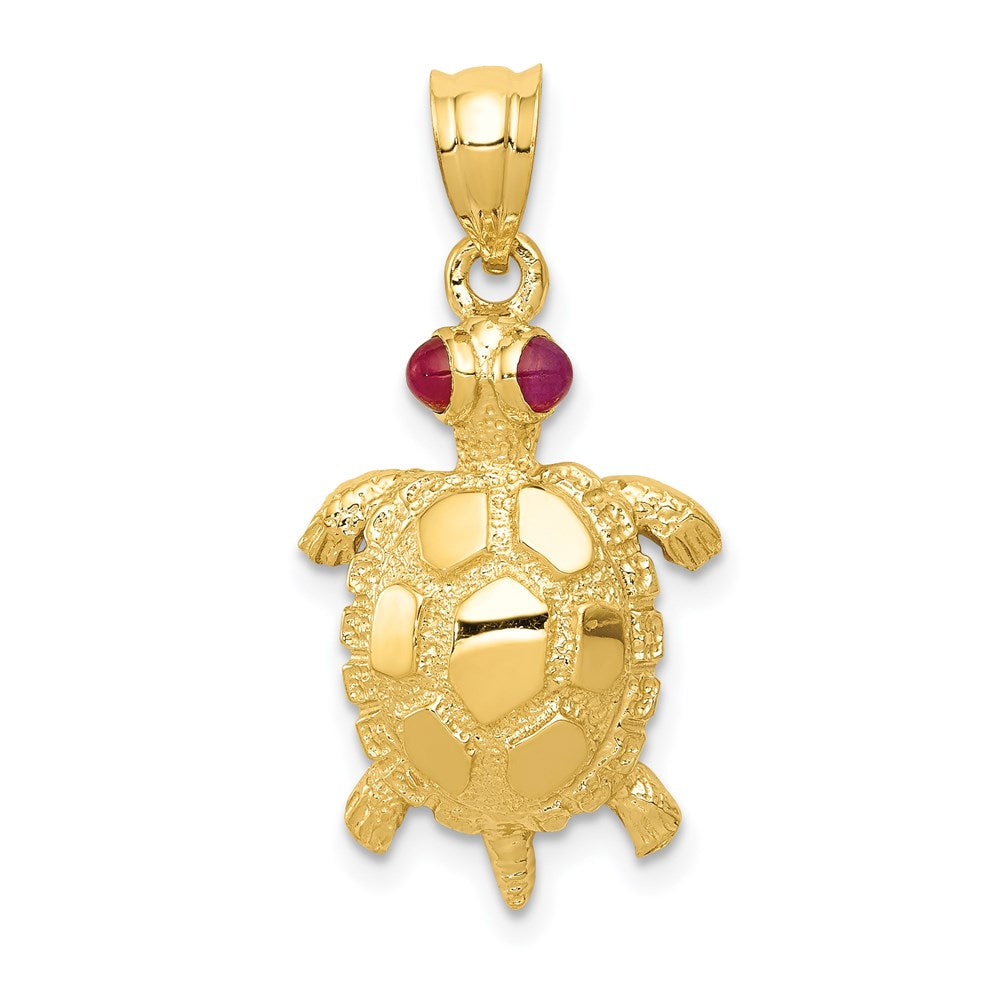 14k Yellow Gold and Ruby Turtle with Gemstone Eyes Pendant, Item P9918 by The Black Bow Jewelry Co.