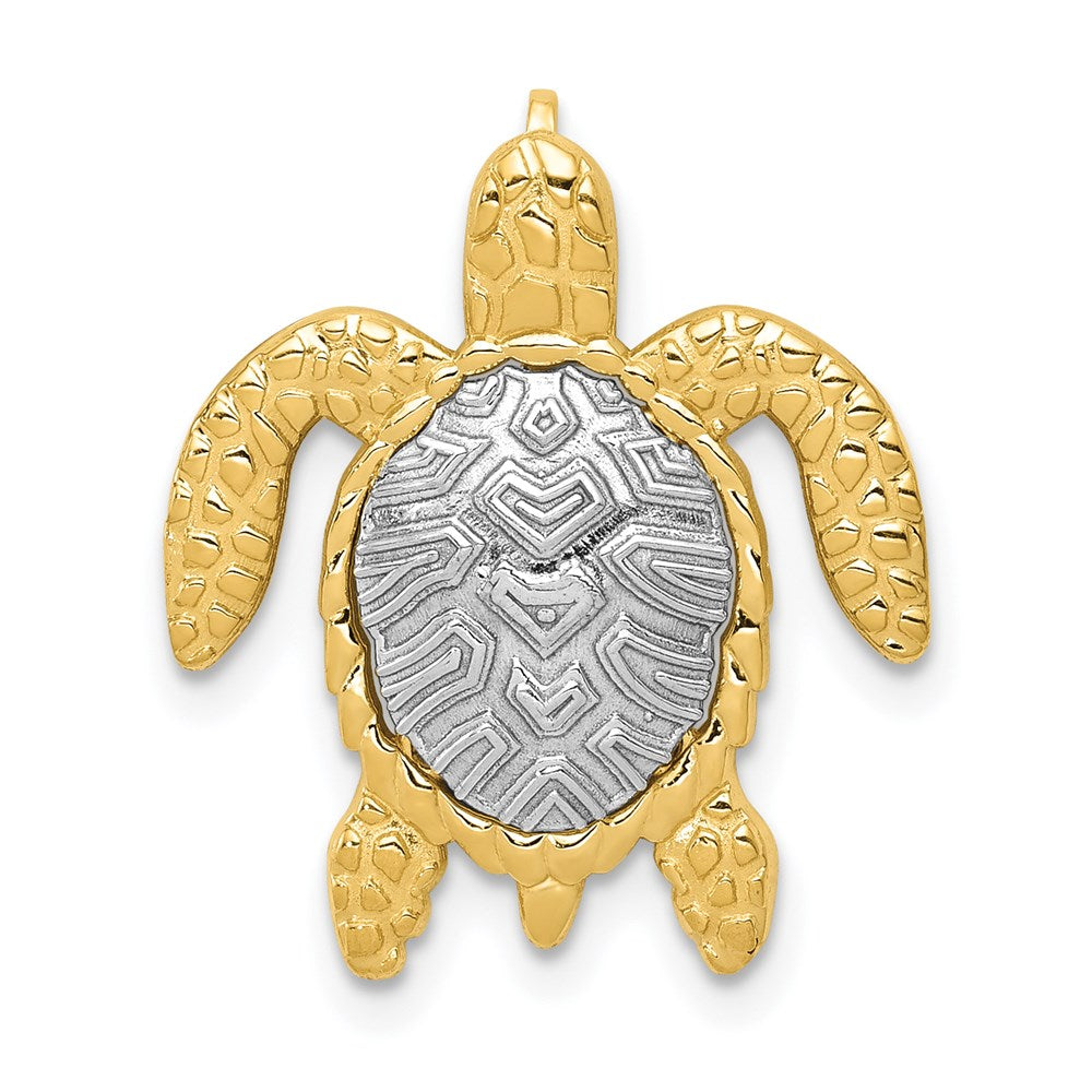 14k Yellow and White Gold, Two Tone Sea Turtle Slide, 20mm, Item P9919 by The Black Bow Jewelry Co.