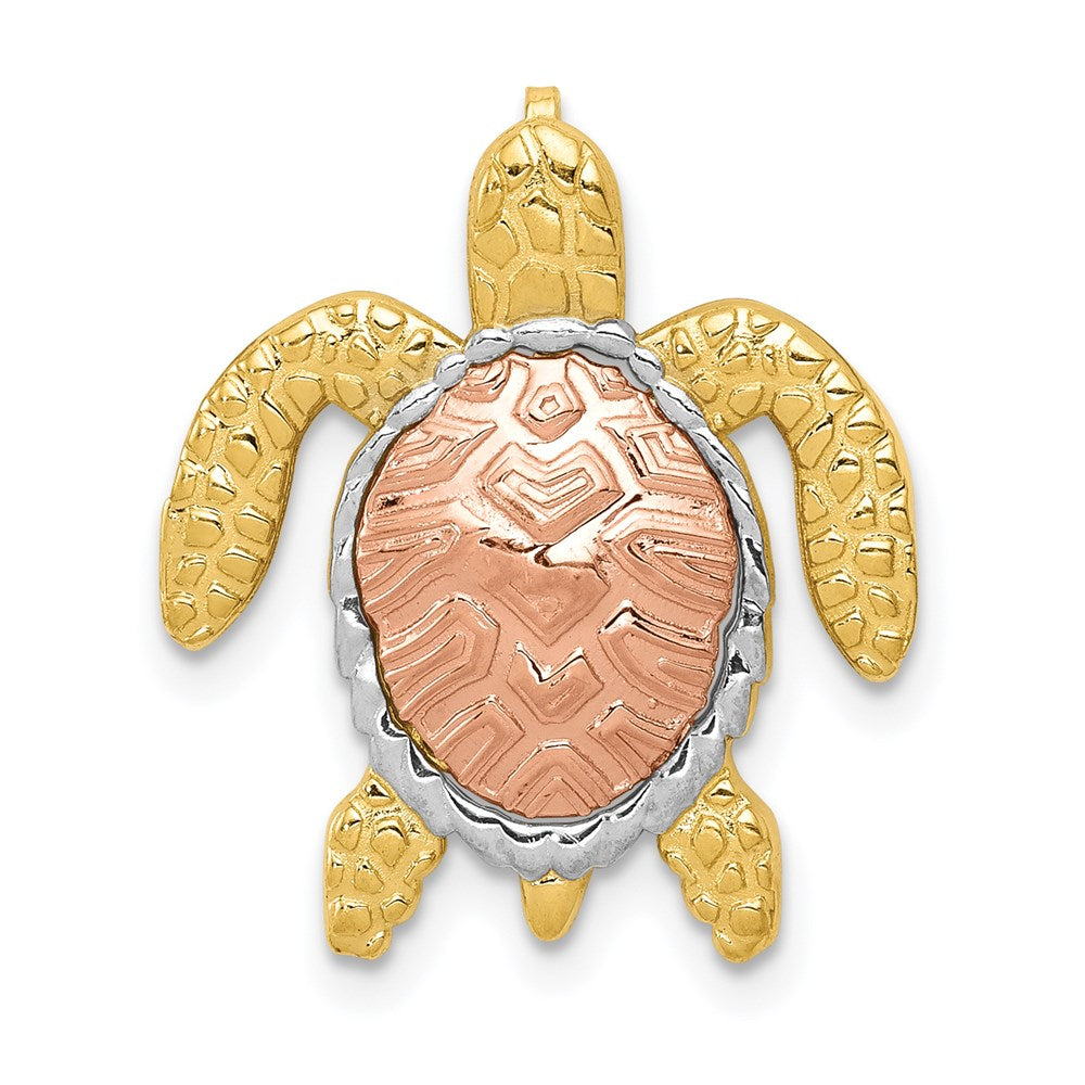 14k Yellow &amp; Rose Gold with White Rhodium Sea Turtle Pendant, 20mm, Item P9920 by The Black Bow Jewelry Co.