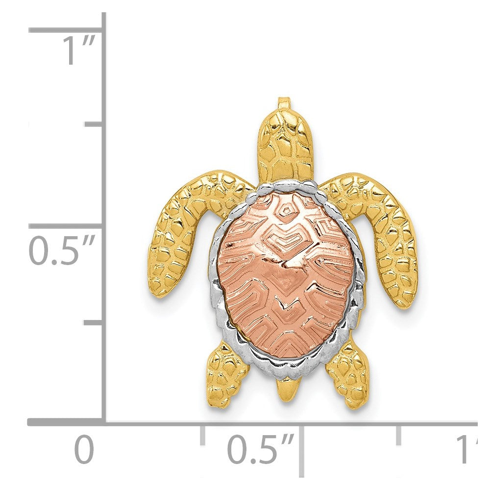 Alternate view of the 14k Yellow &amp; Rose Gold with White Rhodium Sea Turtle Pendant, 20mm by The Black Bow Jewelry Co.