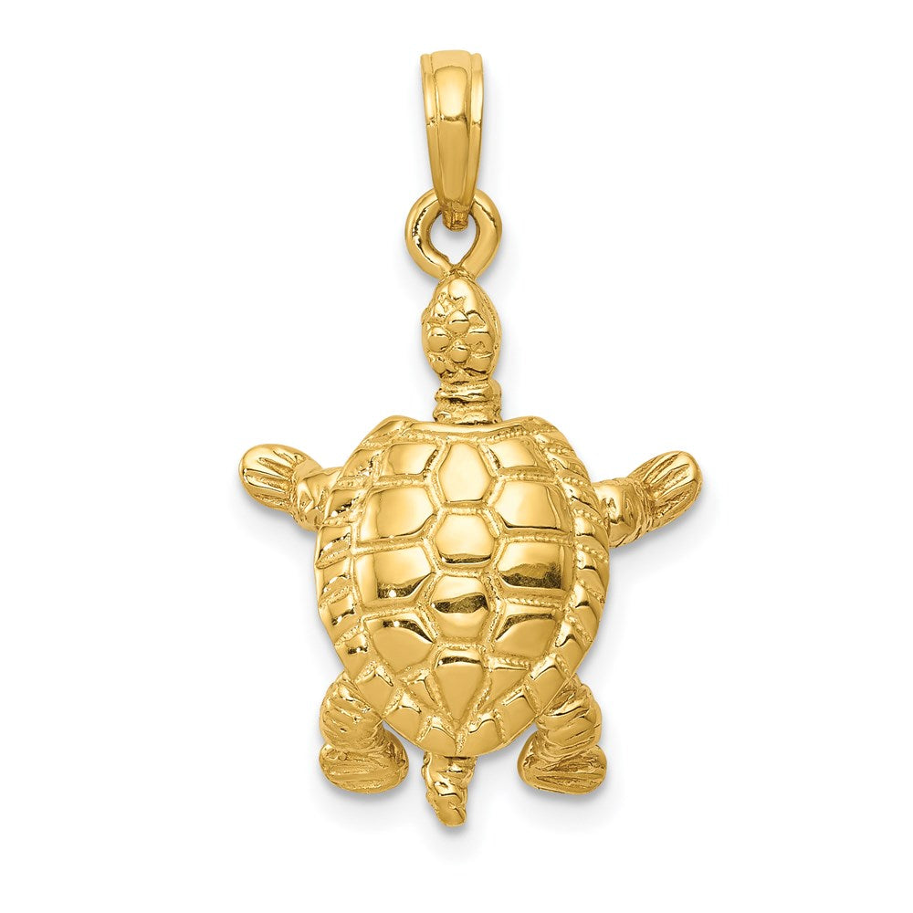 14k Yellow Gold Moveable 3D Turtle Pendant, Item P9922 by The Black Bow Jewelry Co.