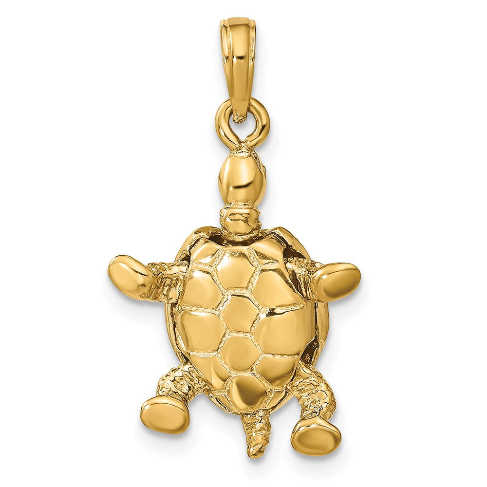 Alternate view of the 14k Yellow Gold Moveable 3D Turtle Pendant by The Black Bow Jewelry Co.