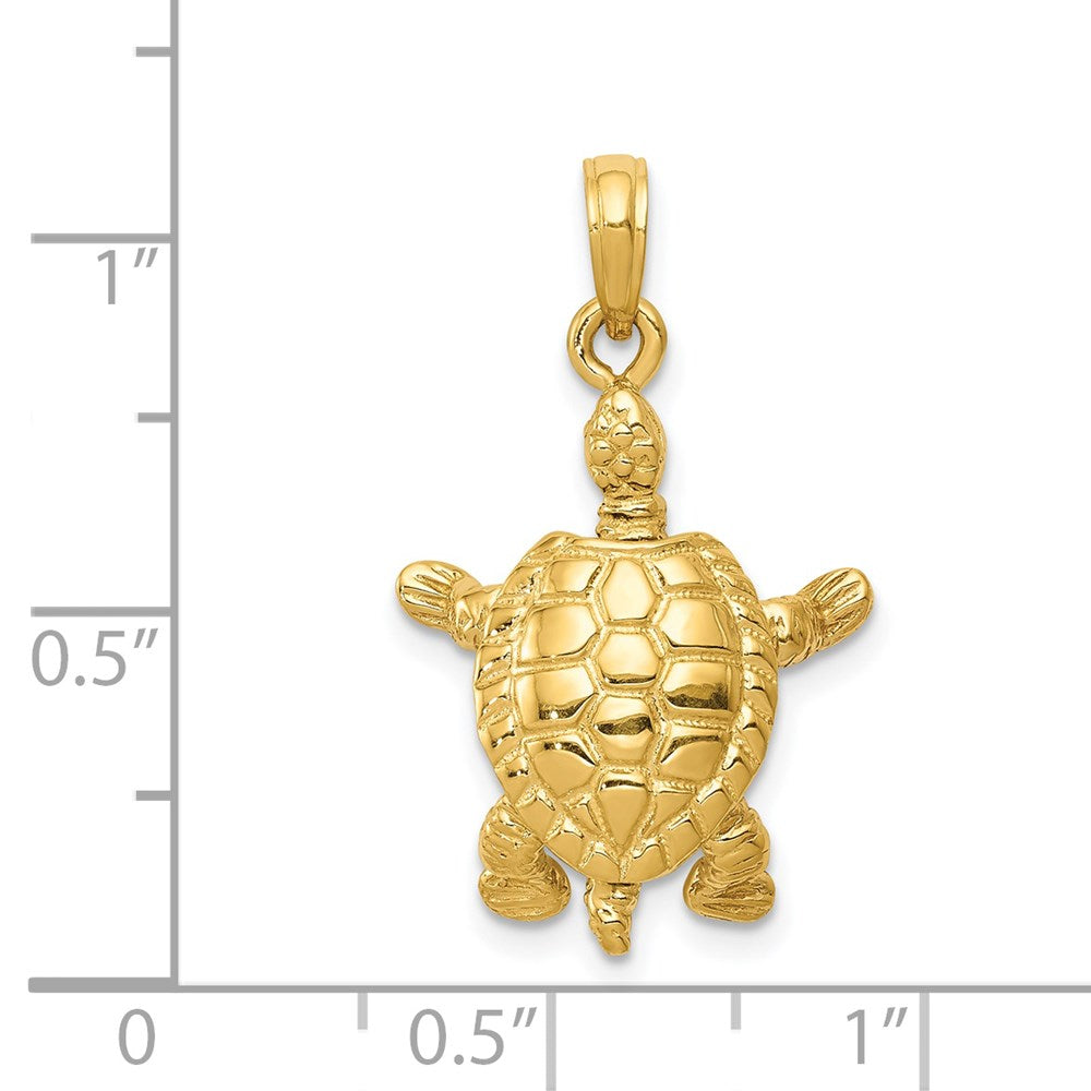 Alternate view of the 14k Yellow Gold Moveable 3D Turtle Pendant by The Black Bow Jewelry Co.