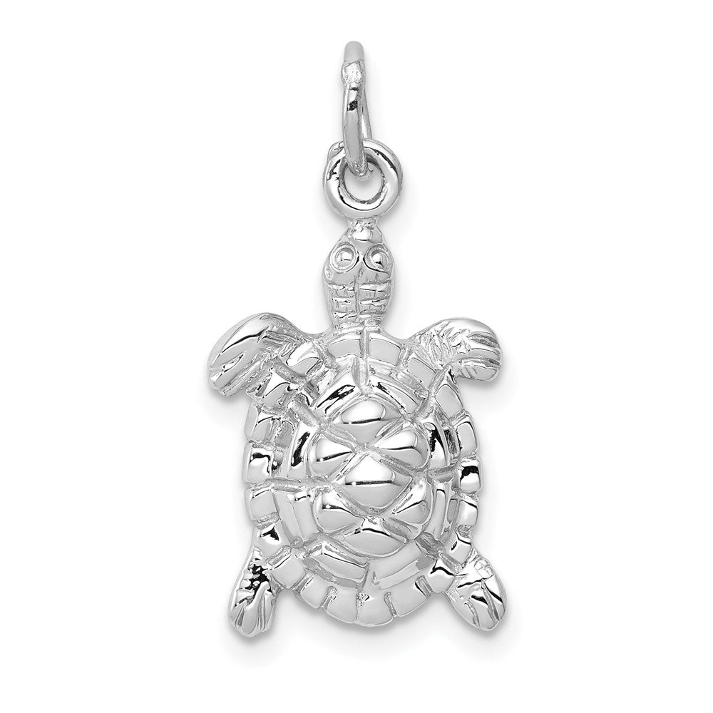 14k White Gold Polished 2D Turtle Pendant, Item P9924 by The Black Bow Jewelry Co.