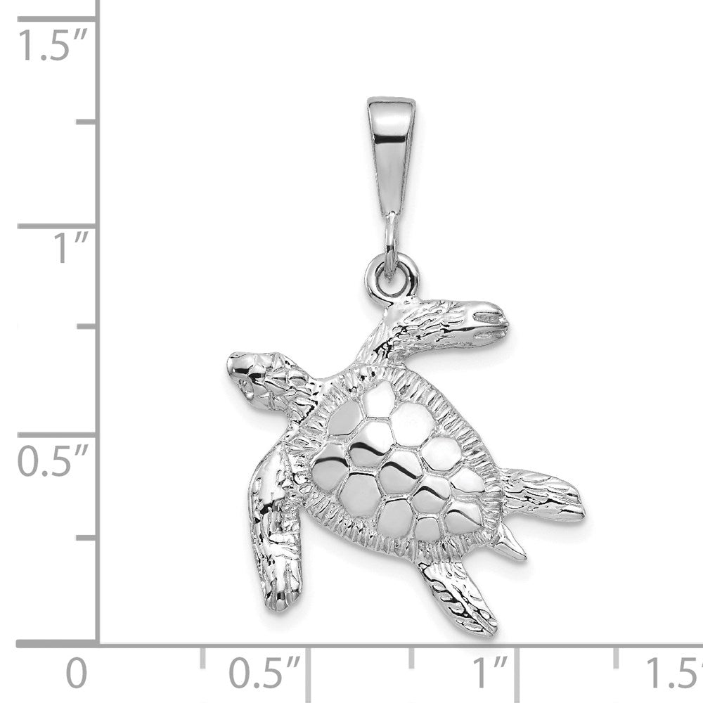 14k White Gold Polished Sea Turtle Pendant - Black Bow Jewelry Company
