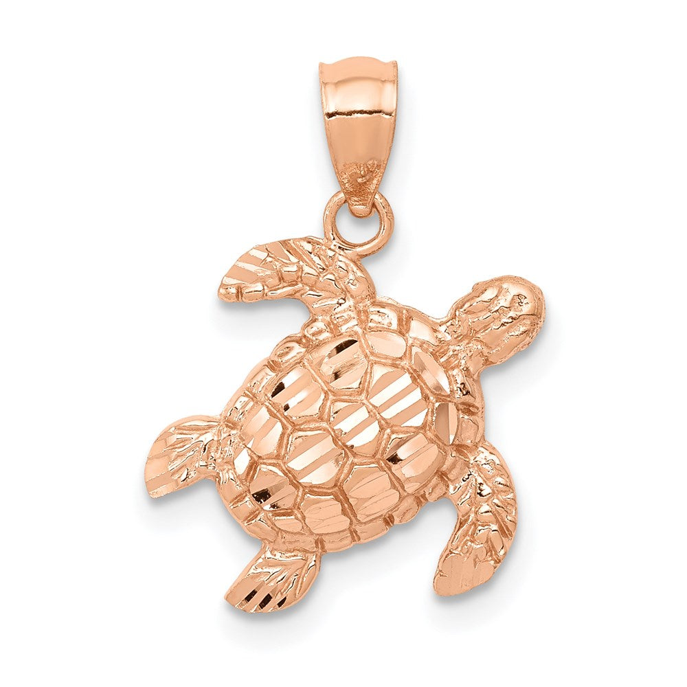 14k Rose Gold Diamond Cut Sea Turtle Pendant, Item P9927 by The Black Bow Jewelry Co.