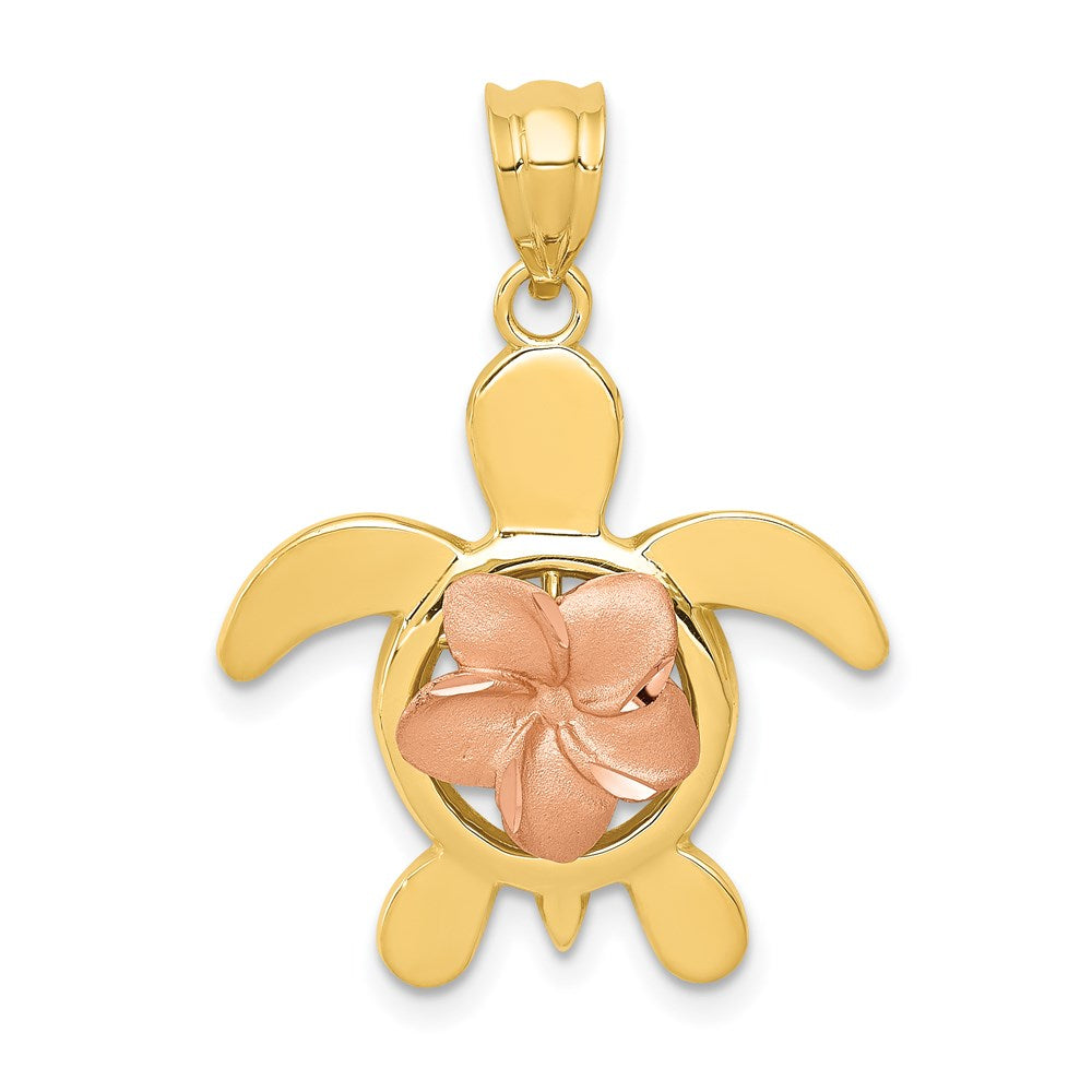 14k Yellow and Rose Gold, Two Tone Plumeria Turtle Pendant, Item P9930 by The Black Bow Jewelry Co.