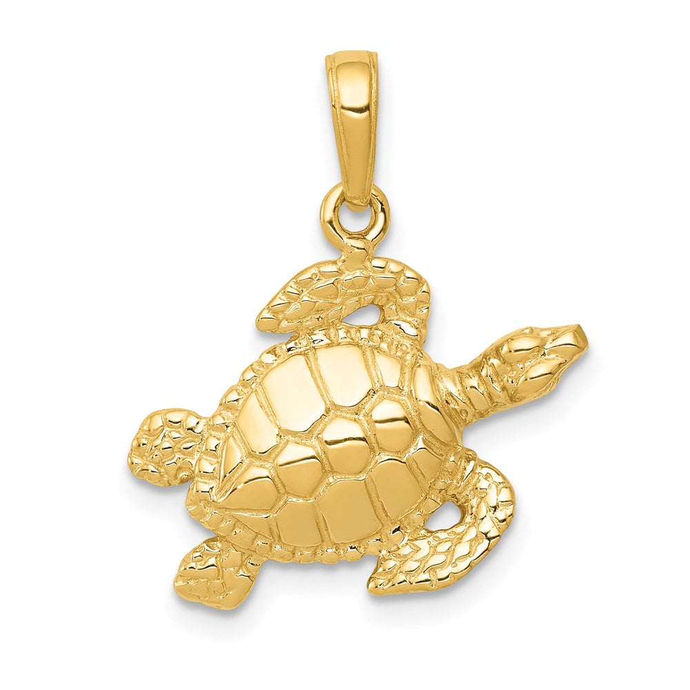 14k Yellow Gold 20mm Textured Sea Turtle Pendant, Item P9933 by The Black Bow Jewelry Co.