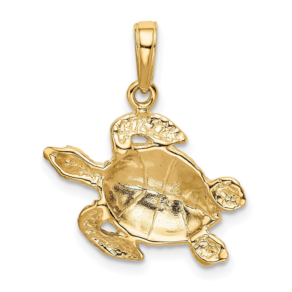 Alternate view of the 14k Yellow Gold 20mm Textured Sea Turtle Pendant by The Black Bow Jewelry Co.