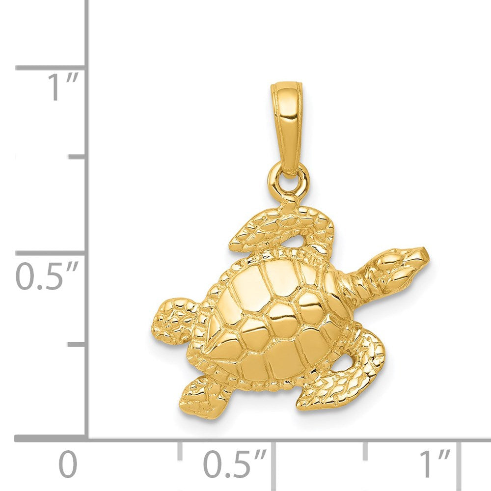 Alternate view of the 14k Yellow Gold 20mm Textured Sea Turtle Pendant by The Black Bow Jewelry Co.