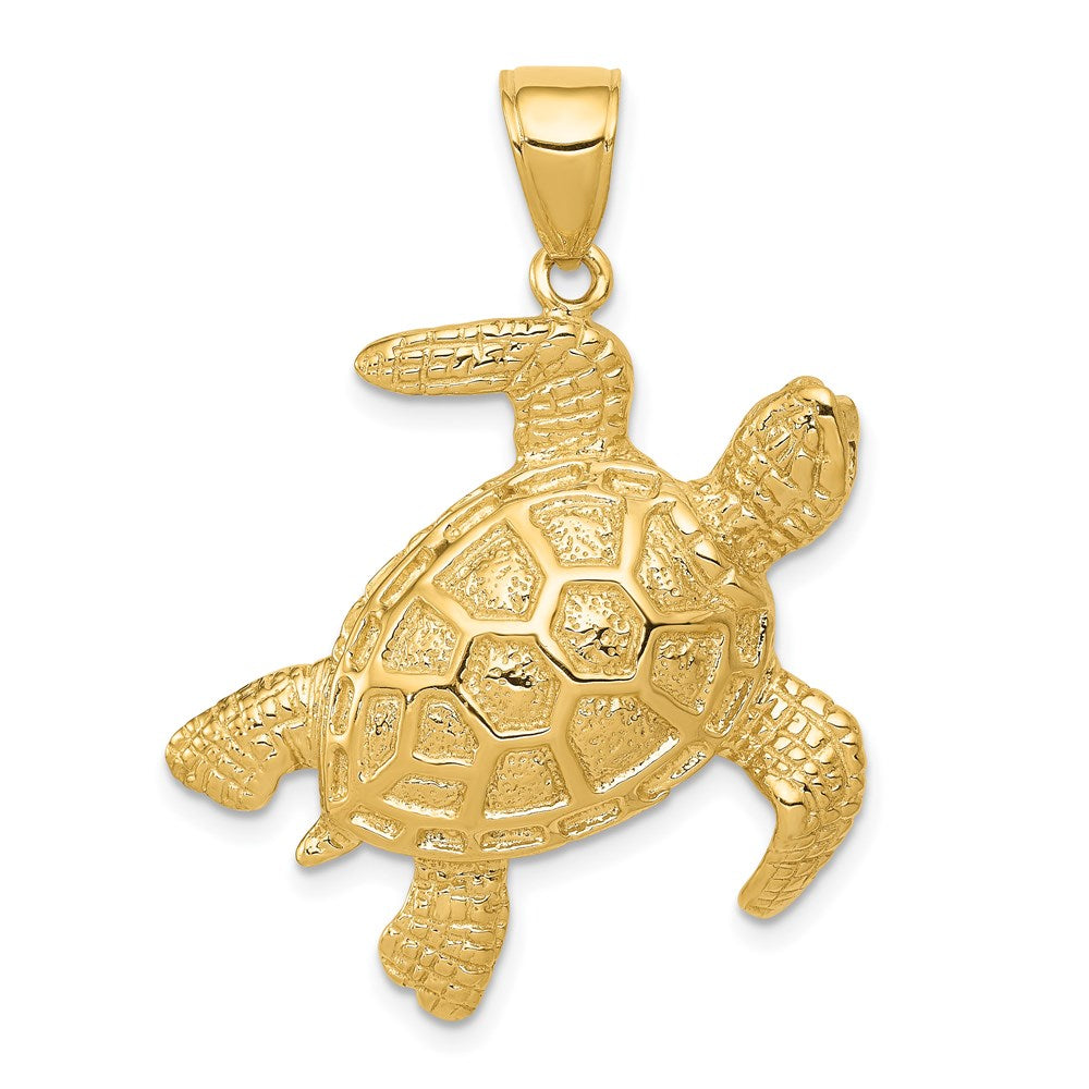 14k Yellow Gold 2D Textured Sea Turtle Pendant, Item P9936 by The Black Bow Jewelry Co.