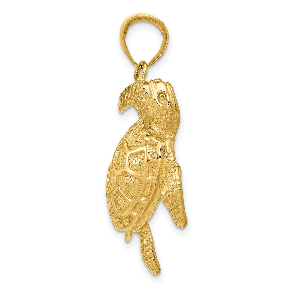 Alternate view of the 14k Yellow Gold 2D Textured Sea Turtle Pendant by The Black Bow Jewelry Co.