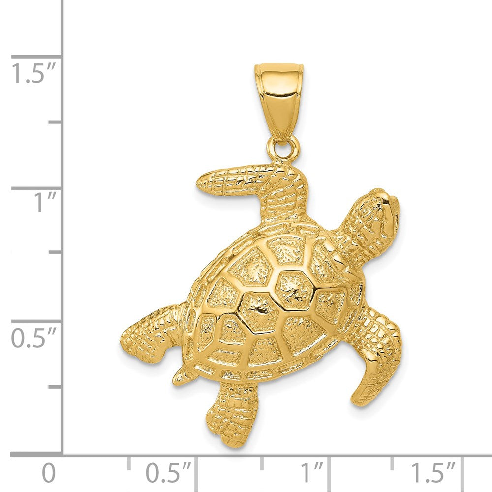 Alternate view of the 14k Yellow Gold 2D Textured Sea Turtle Pendant by The Black Bow Jewelry Co.