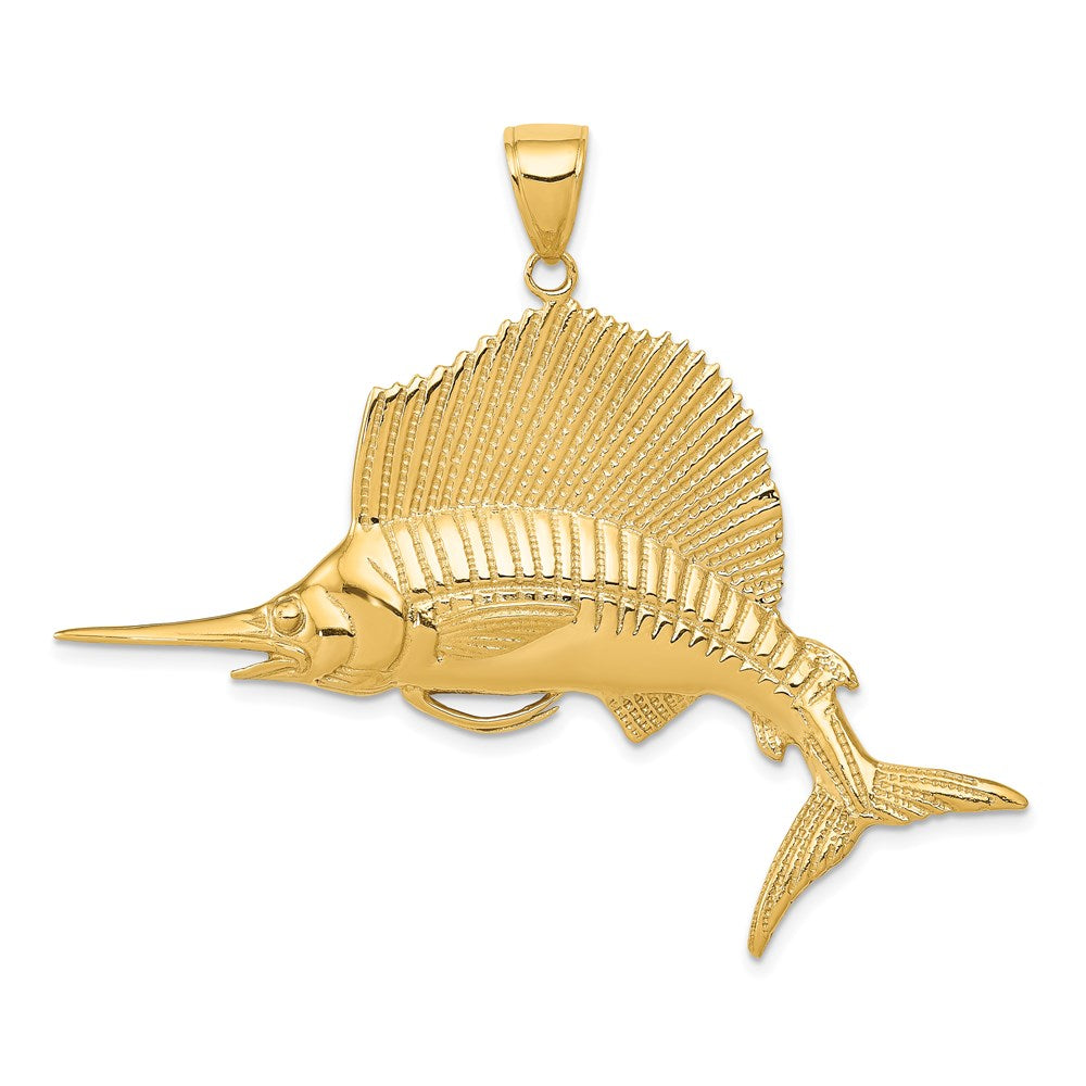 14k Yellow Gold Large Sailfish Pendant, Item P9941 by The Black Bow Jewelry Co.