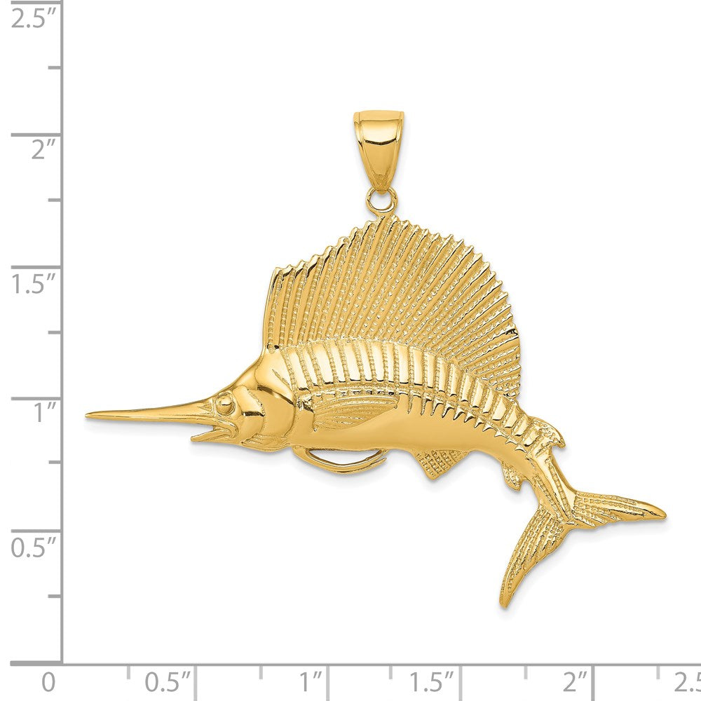 Alternate view of the 14k Yellow Gold Large Sailfish Pendant by The Black Bow Jewelry Co.