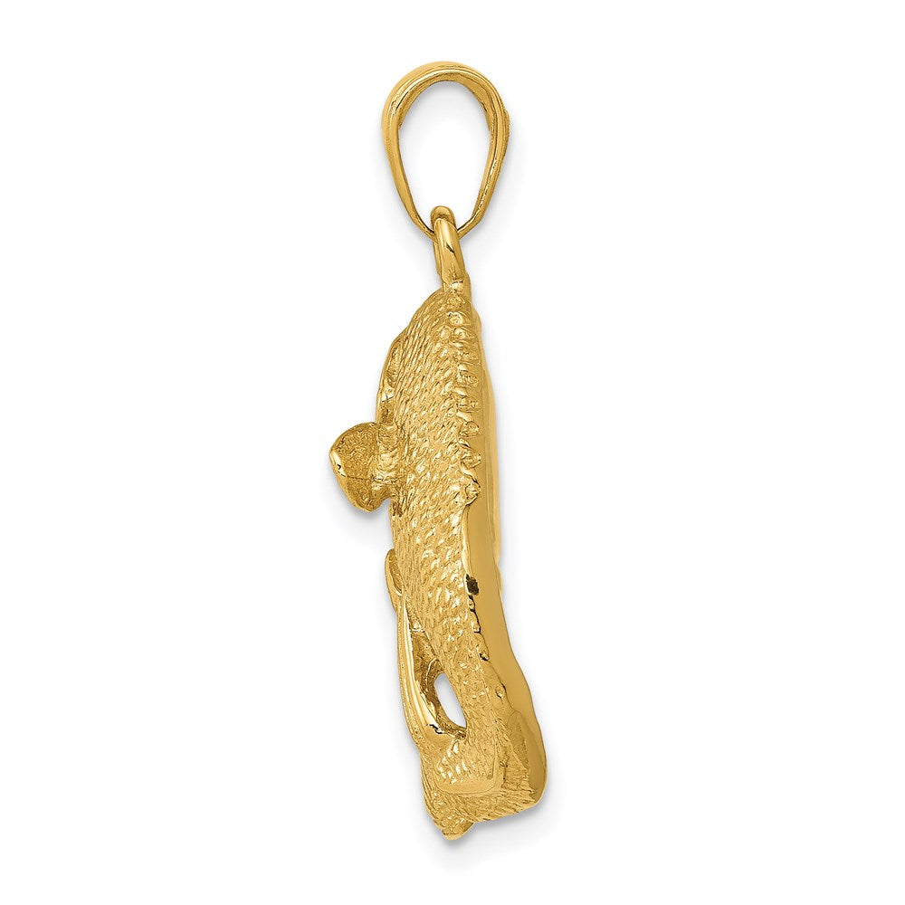 Alternate view of the 14k Yellow Gold Jumping Bass Fish Pendant by The Black Bow Jewelry Co.