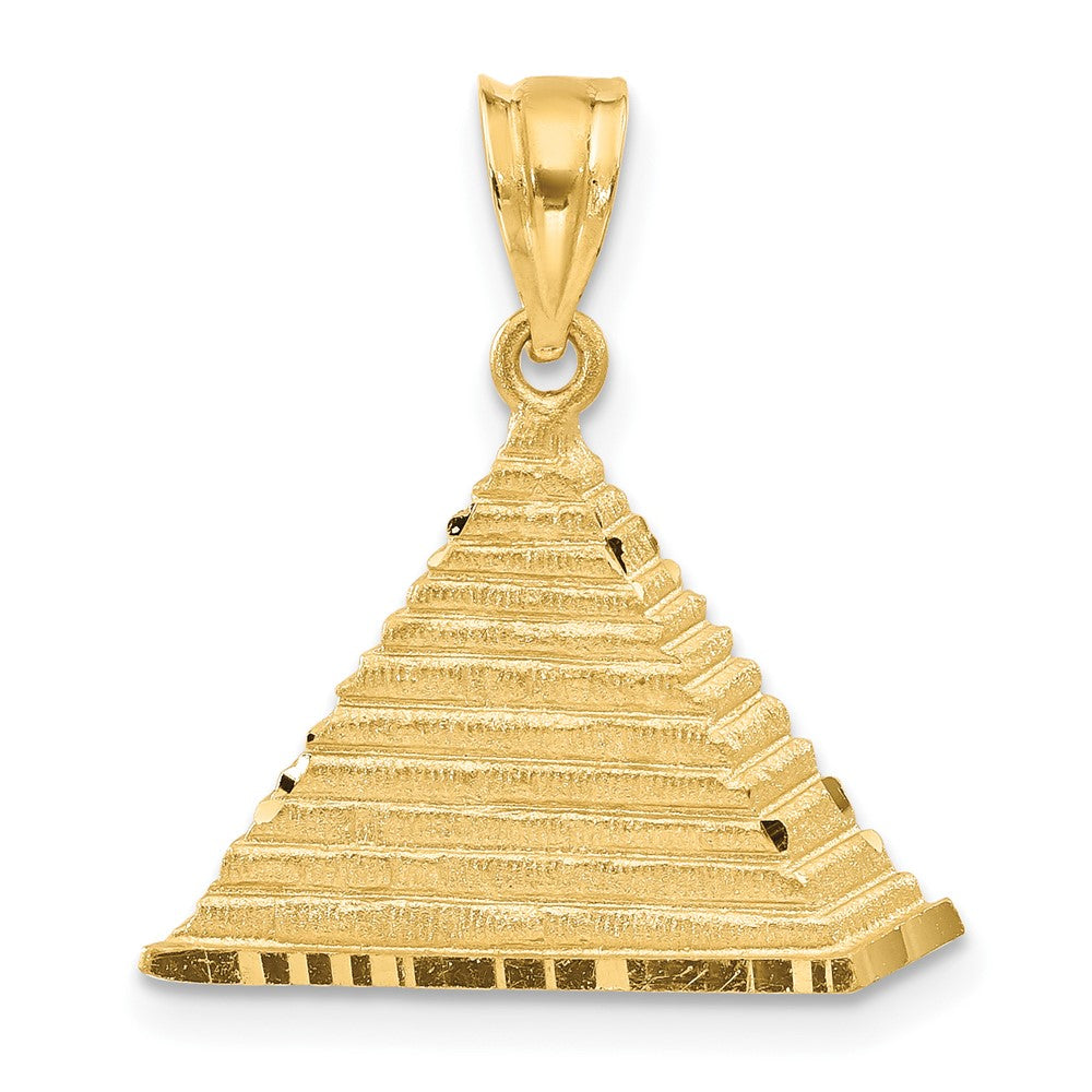 14k Yellow Gold Satin and Diamond Cut Pyramid Pendant, Item P9945 by The Black Bow Jewelry Co.
