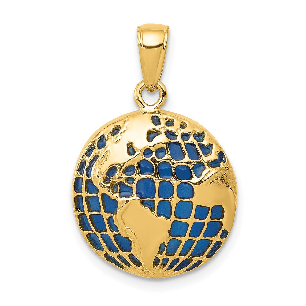 14k Yellow Gold and Blue Translucent Acrylic Globe Pendant, 16mm, Item P9955 by The Black Bow Jewelry Co.