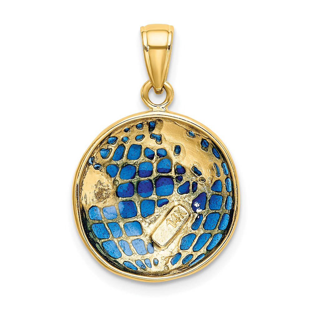 Alternate view of the 14k Yellow Gold and Blue Translucent Acrylic Globe Pendant, 16mm by The Black Bow Jewelry Co.