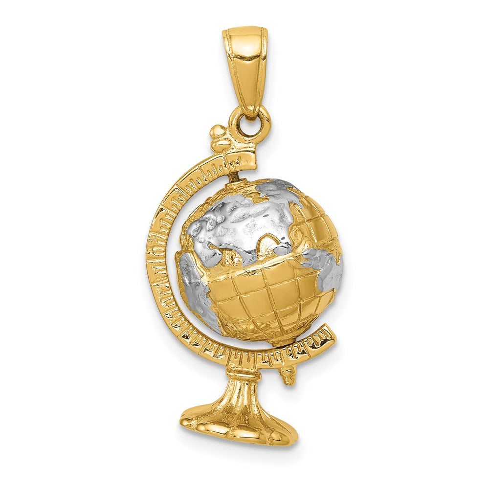 14k Yellow Gold and White Rhodium 3D Spinning Globe Pendant