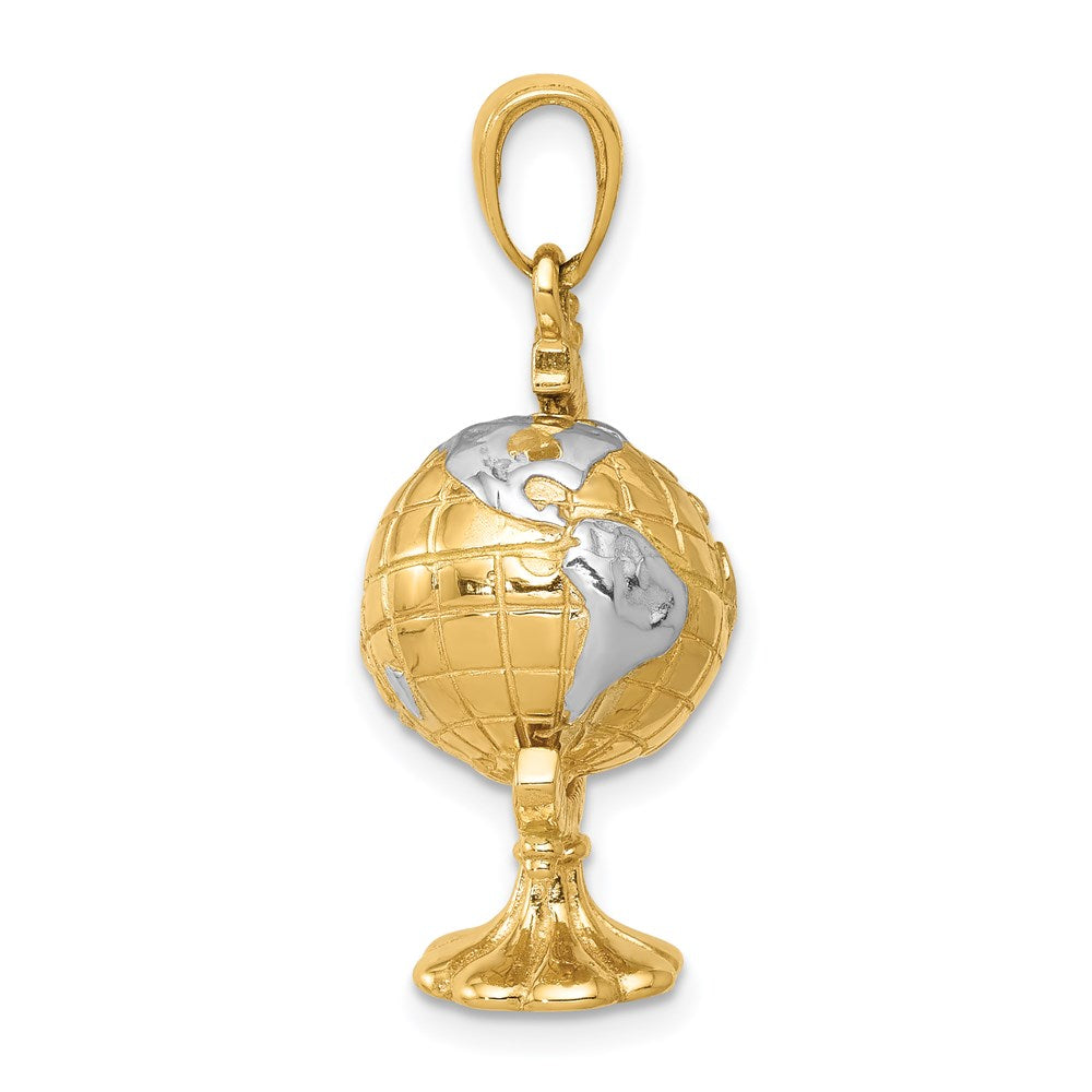 Alternate view of the 14k Yellow Gold and White Rhodium 3D Spinning Globe Pendant by The Black Bow Jewelry Co.