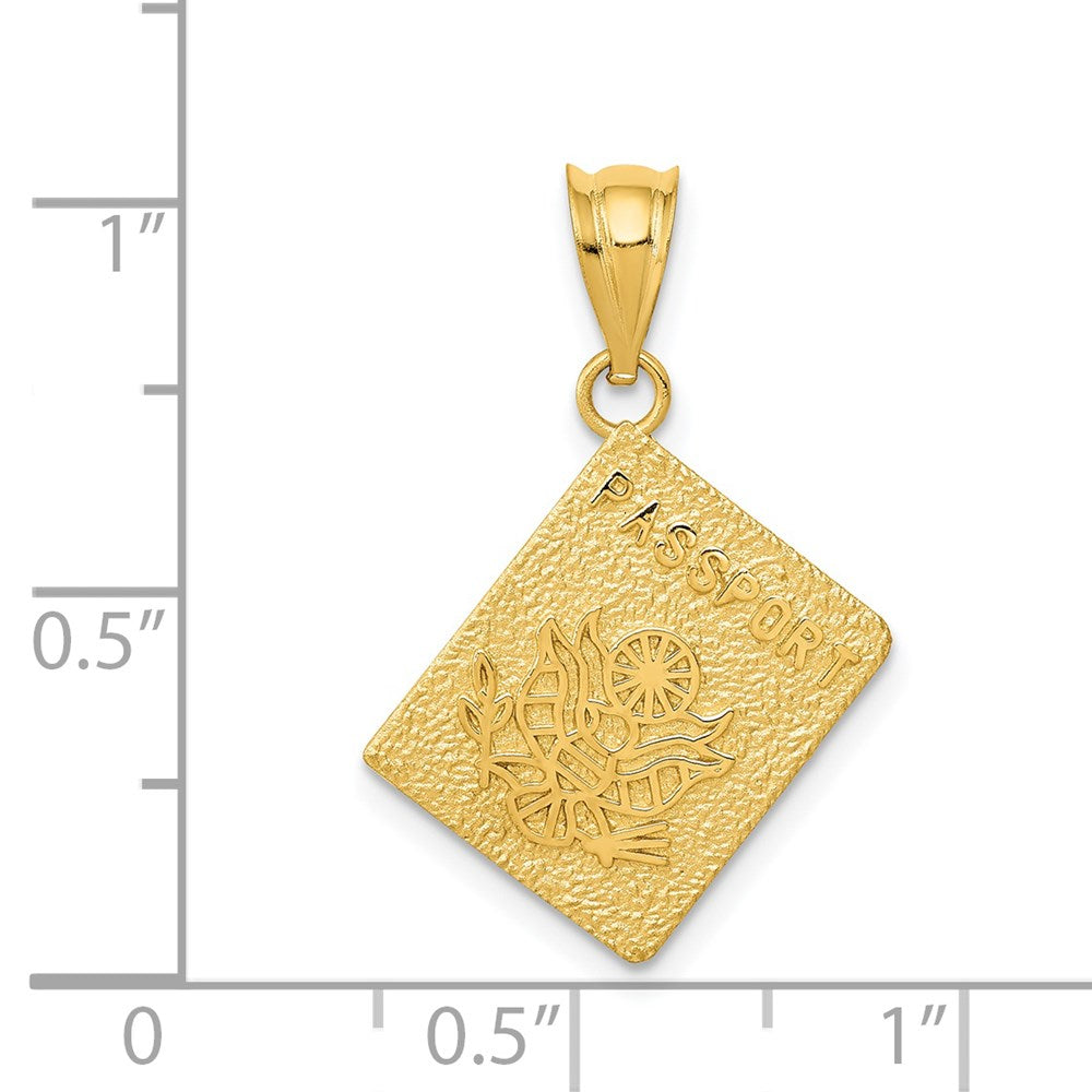 Alternate view of the 14k Yellow Gold Textured Passport Pendant by The Black Bow Jewelry Co.