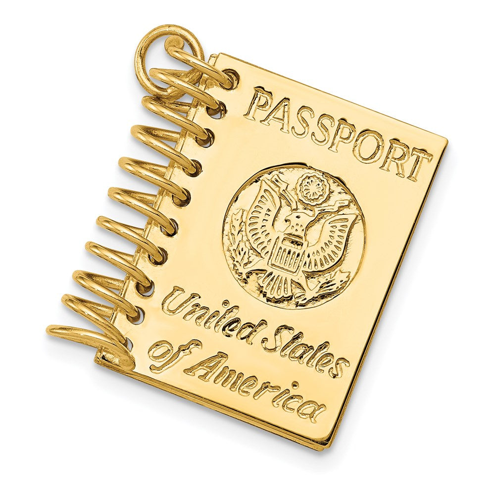14k Yellow Gold 3D Moveable Passport Pendant, Item P9962 by The Black Bow Jewelry Co.