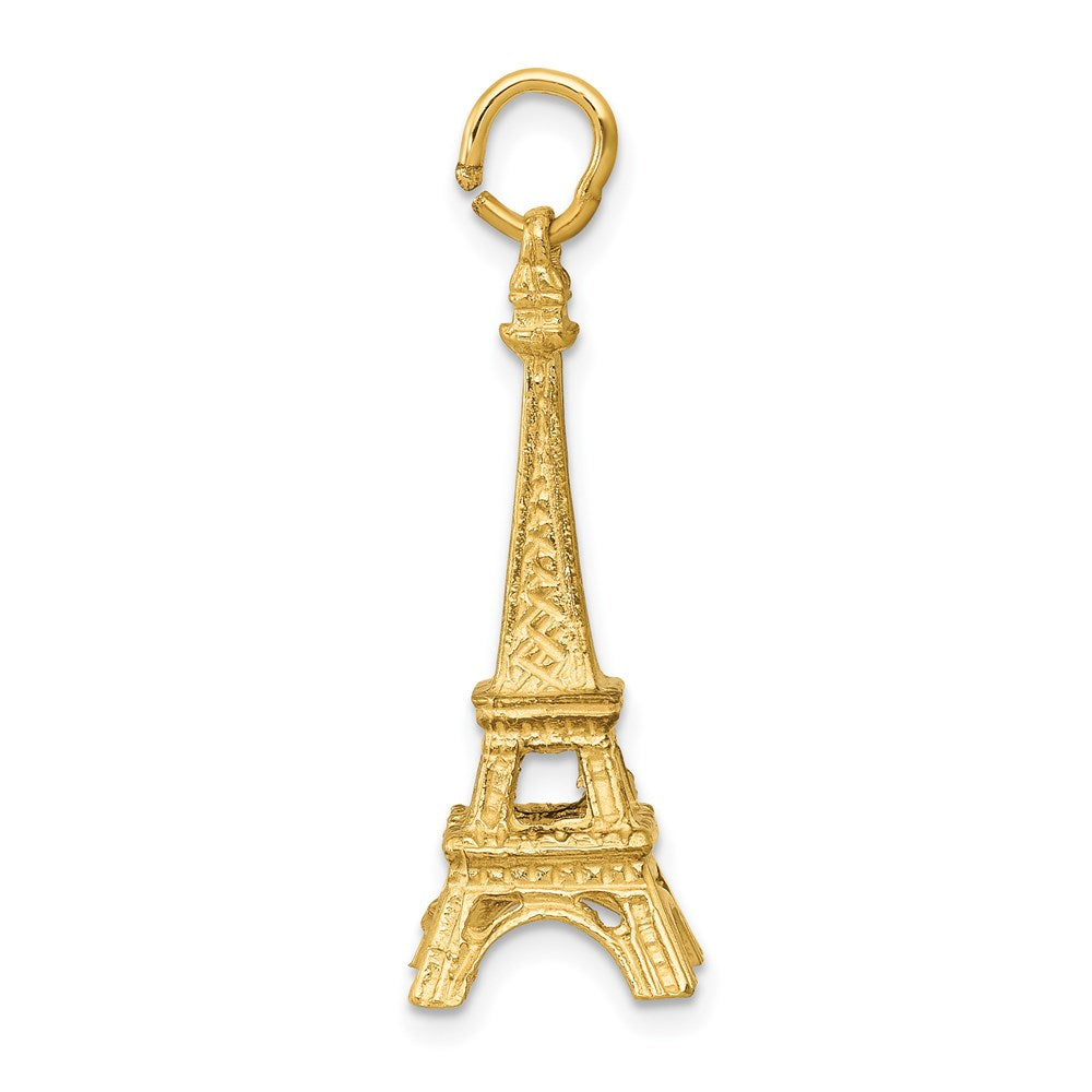 Alternate view of the 14k Yellow Gold 25mm 3D Eiffel Tower Pendant by The Black Bow Jewelry Co.