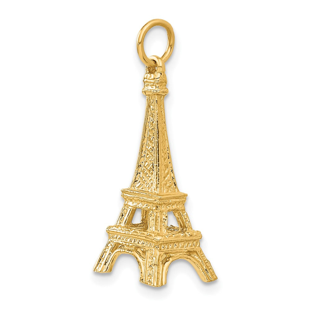 Alternate view of the 14k Yellow Gold 25mm 3D Eiffel Tower Pendant by The Black Bow Jewelry Co.