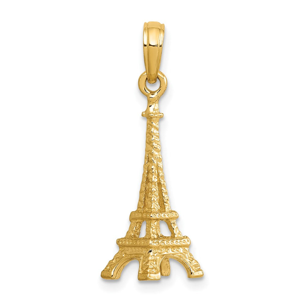 Alternate view of the 14k Yellow Gold Small 3D Eiffel Tower Pendant by The Black Bow Jewelry Co.