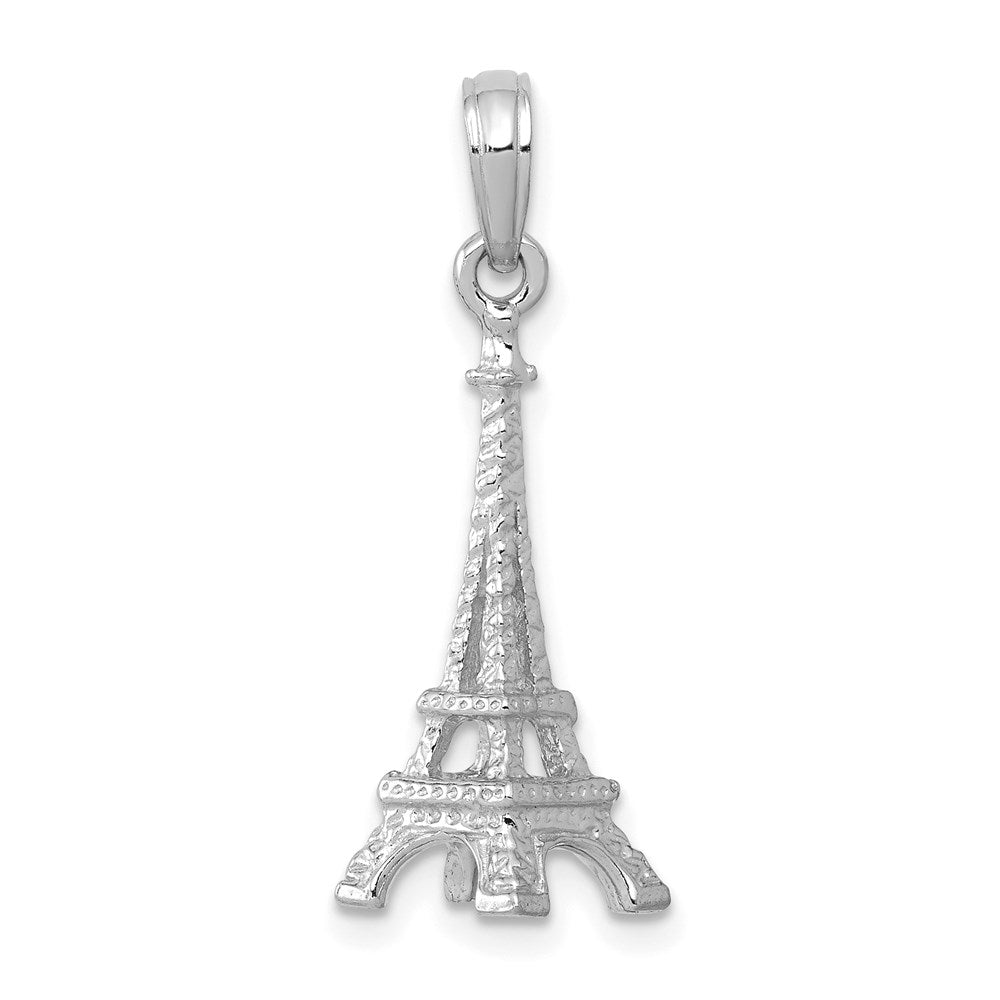 14k White Gold Small 3D Eiffel Tower Pendant, Item P9965 by The Black Bow Jewelry Co.
